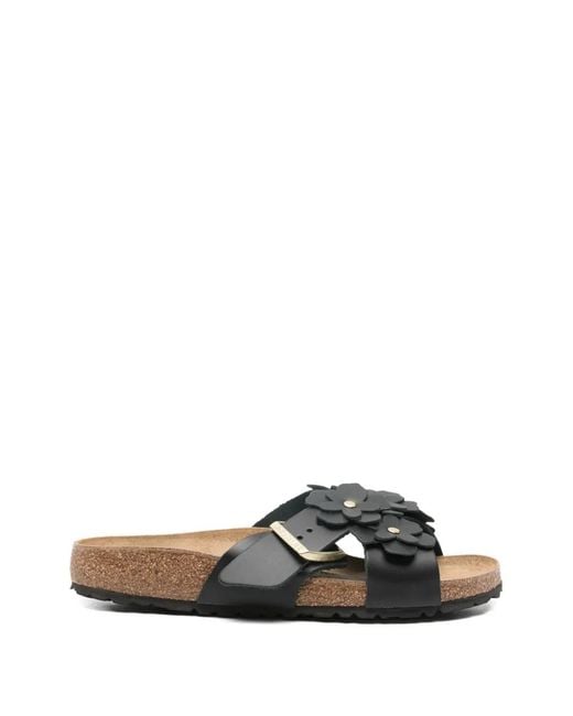 Birkenstock Black Floral Appliqué Siena Sandals