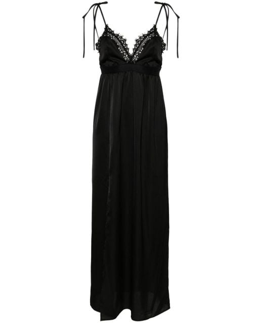 ..,merci Black Lace-detail Satin Maxi Dress