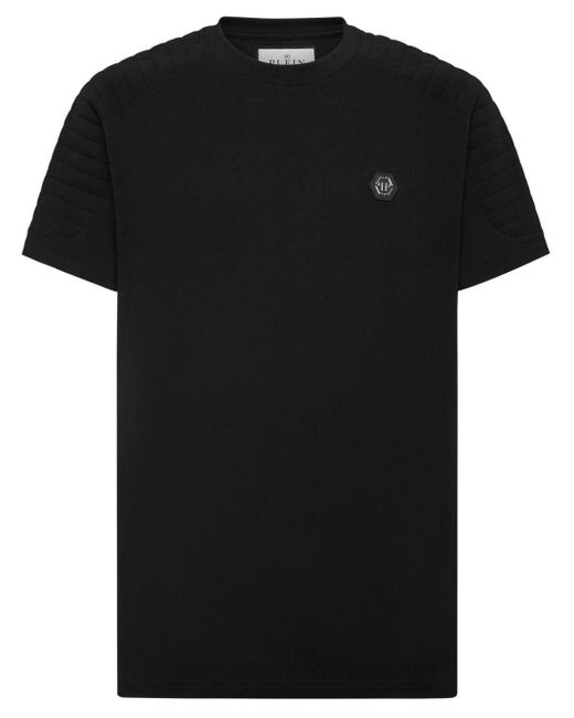 Philipp Plein Black Cuts Quilted Cotton T-shirt for men