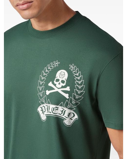 Philipp Plein Green Logo-Print Cotton T-Shirt for men