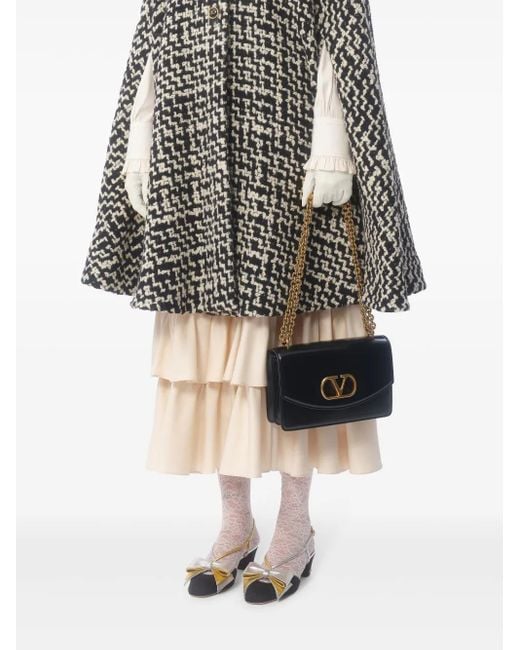 Valentino Garavani Black Houndstooth Tweed Cape