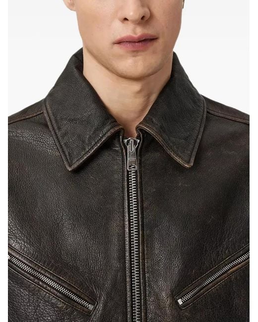 AllSaints Black Zip-Up Leather Jacket for men