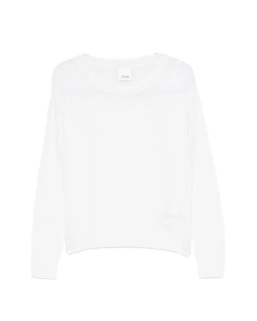 Allude White Fine-Knit Drop-Shoulder Sweater
