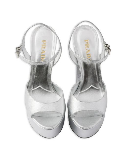 Prada White Metallic-Finish Leather Platform Sandals