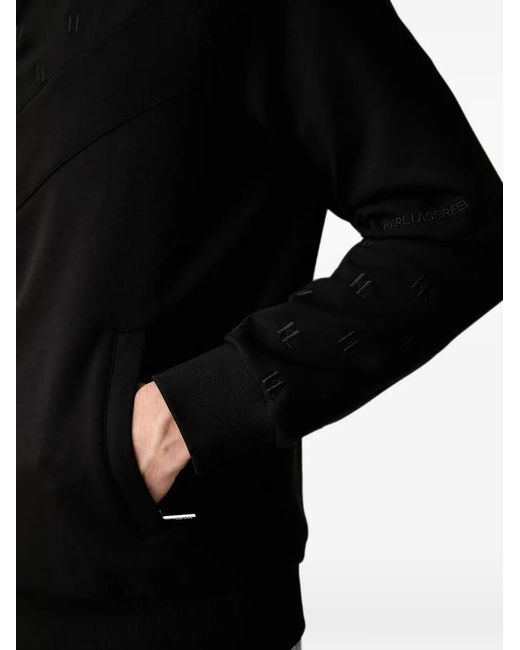 Karl Lagerfeld Black Monogram-Pattern Zip-Up Sweatshirt for men