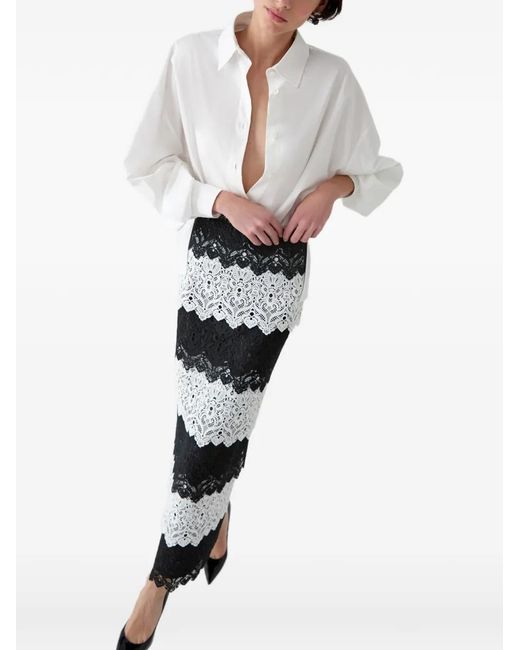 Carolina Herrera White Lace Trim Pencil Skirt