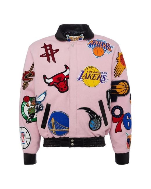 Jeff Hamilton Pink Nba-Patches Bomber Jacket for men