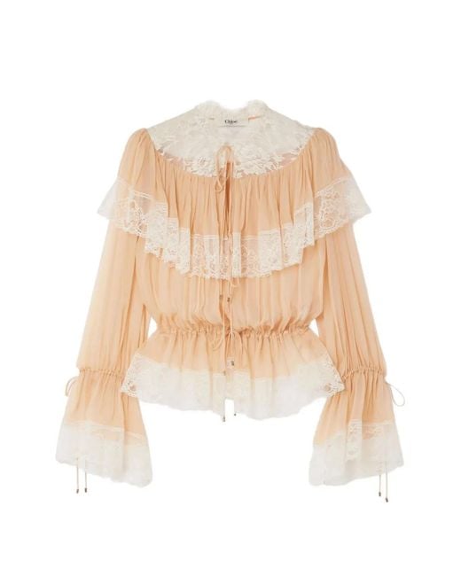 Chloé White Lace Ruffled Top