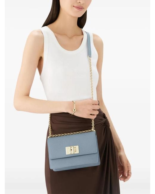Furla Blue Chain-Strap Flap Satchel