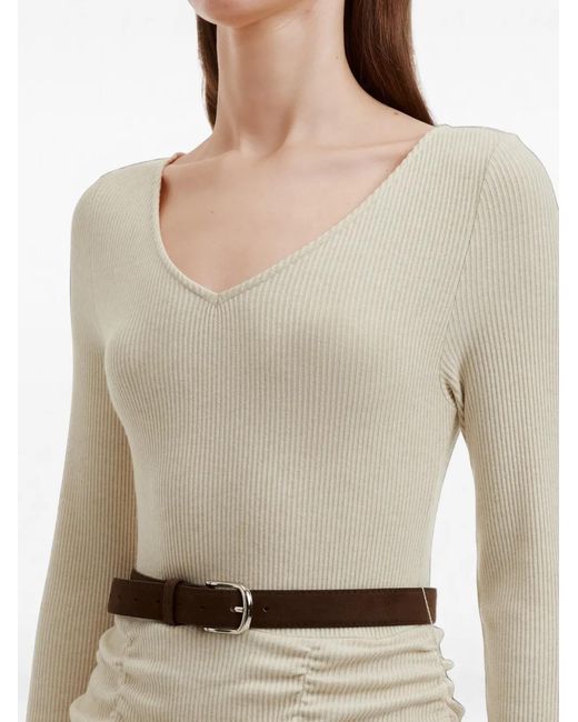 B+ AB Natural Midi Ribbed-Knit Handkerchief-Hem Dress