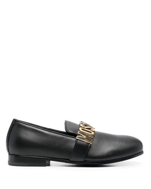 Moschino Black Logo-Plaque Leather Loafers