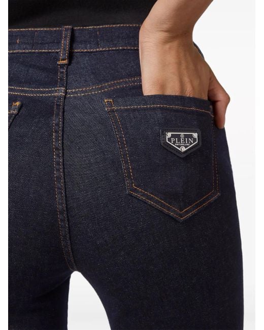 Philipp Plein Blue Logo-Plaque Stretch-Cotton Skinny Jeans