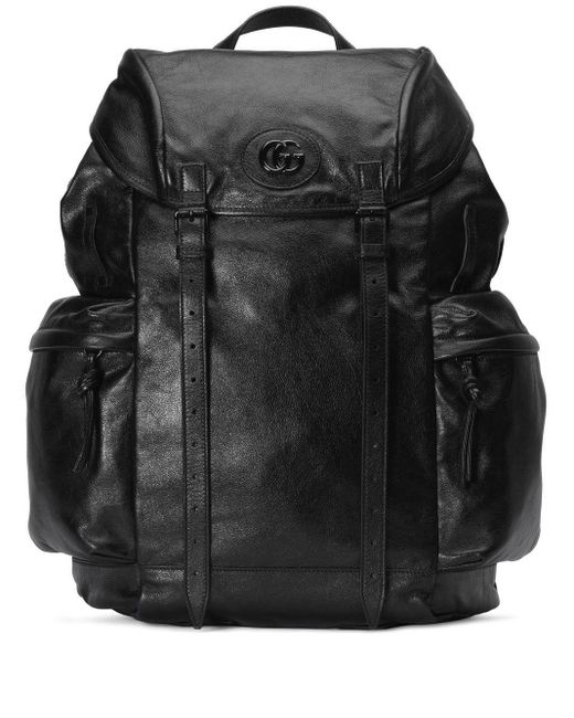 Gucci Double G Leather Backpack in Black for Men | Lyst