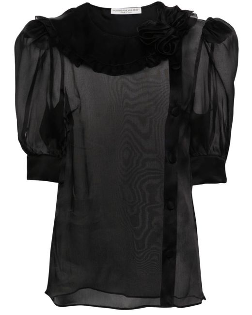 Alessandra Rich Black Sheer Silk Organza Blouse