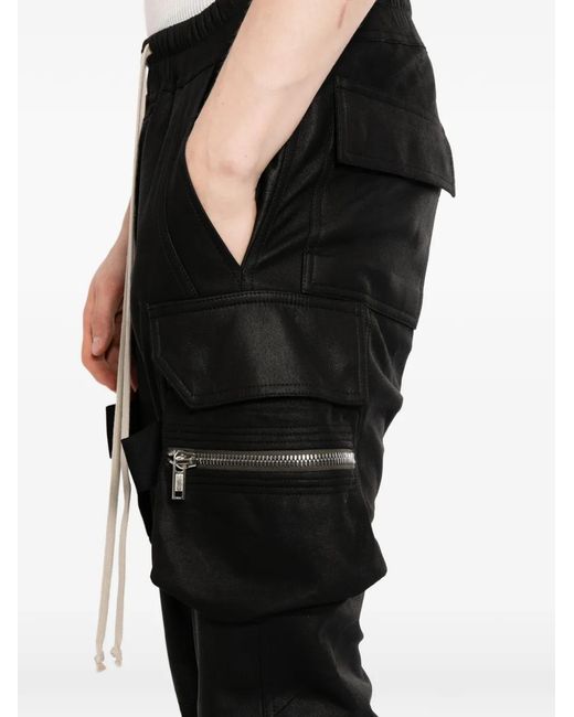 Rick Owens Black Mastodon Megacargo Leather Trousers for men