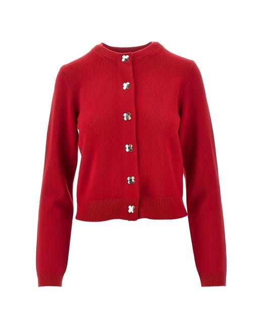 Tory Burch Red Flower-Button Cardigan