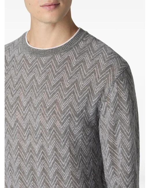Missoni Gray Zigzag-Pattern Crew-Neck Sweater for men
