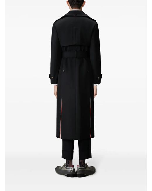 Thom Browne Black Double-Breasted Trench Coat for men