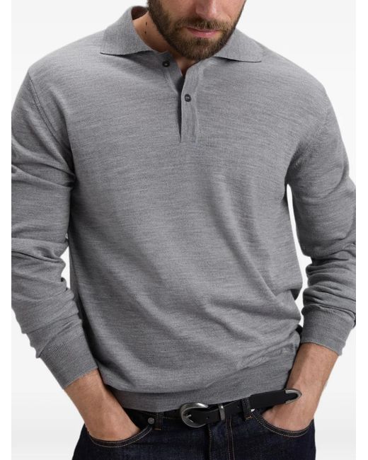 Woolrich Gray Virgin Wool Polo Sweater for men