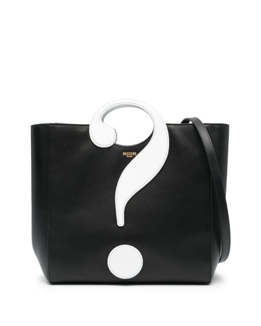 Moschino Black Question Mark Leather Tote Bag