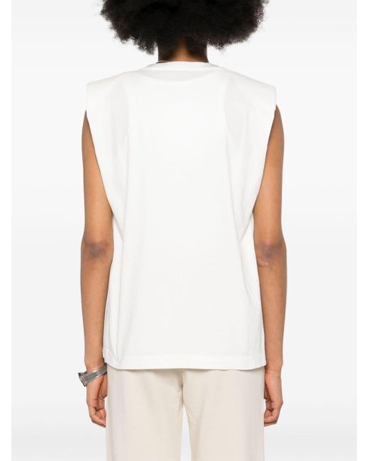 Pinko White Logo-print Shoulder Pads T-shirt