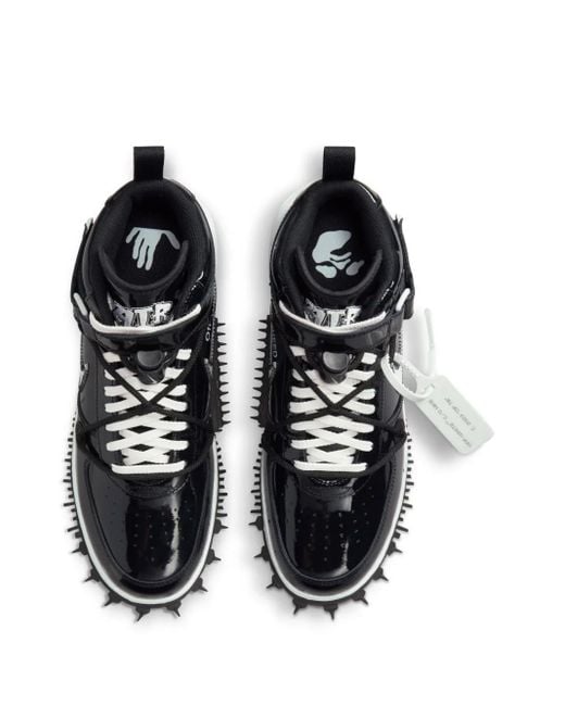 NIKE X OFF-WHITE Black + Off-white Air Force 1 Embroidered Patent-leather High-top Sneakers