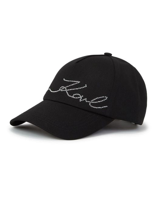 Karl Lagerfeld Black K/signature Rhinestone-embellished Cap
