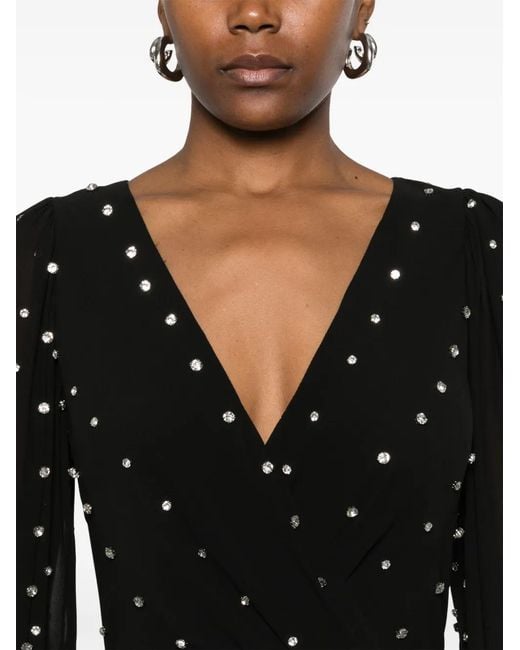 Nissa Black Crystal-Embellished Chiffon Midi Dress