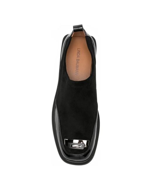 Linda Baumann Black Mocassins À Empiècements Vernis Et À Plaque