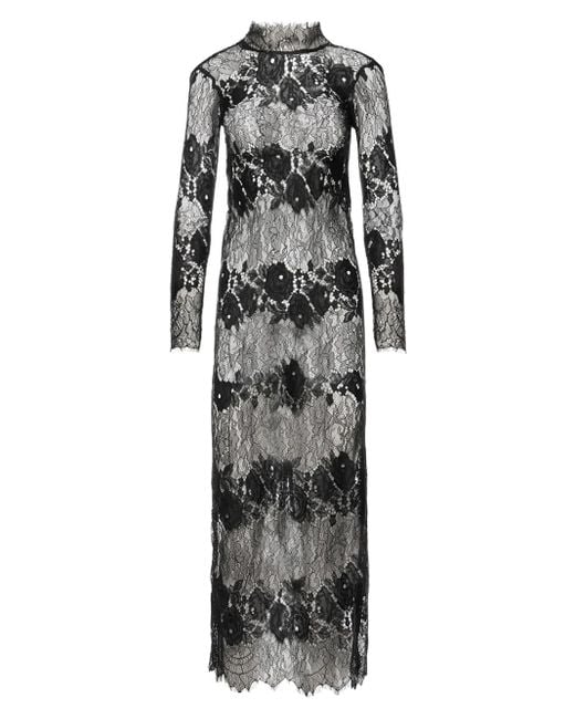 Ana Radu Gray Floral-Lace Long-Sleeve Maxi Dress