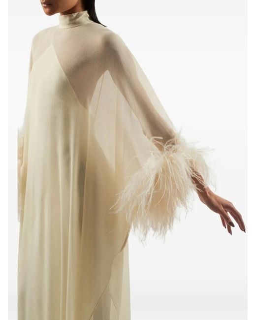 Taller Marmo White Feather-Embellishment Maxi Dress