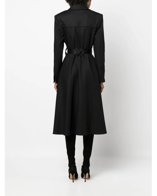 Elisabetta Franchi Black Logo-Detail Belted Coat