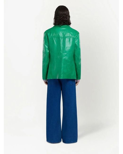 Marni Green Double-Breasted Leather Jacket for men