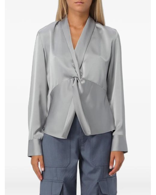 Hanita Gray Twist-Detail Crepe Blouse