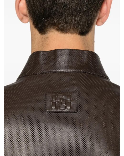 Fendi Brown Perforated-Leather Blouson Jacket for men
