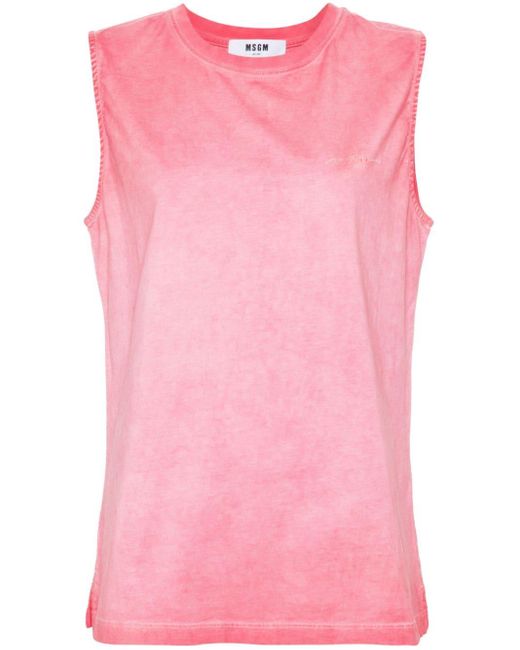 MSGM Pink Logo-embroidered Cotton Tank Top