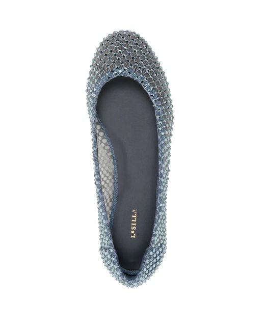 Le Silla Blue Gilda Crystal-Embellished Ballerina Shoes