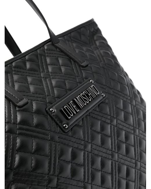 Love Moschino Black Logo-Plaque Quilted Tote Bag