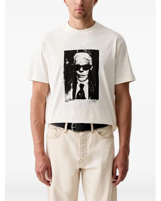 Karl Lagerfeld Natural Graphic-Print Crew-Neck T-Shirt for men