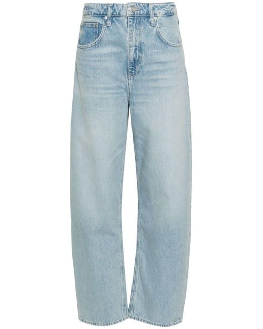 FRAME Blue Long Barrel Grind Hem Tapered Jeans - Women's - Recycled Cotton/regenerative Cotton