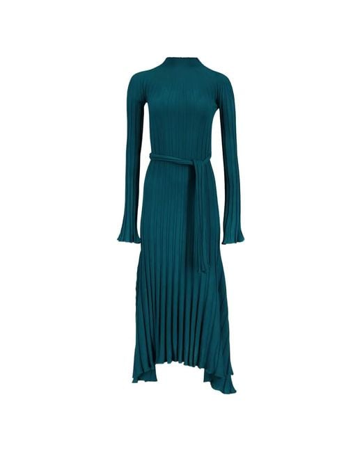 Another Tomorrow Blue Ribbed-Knit Flared Dress