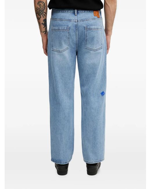 Adererror Blue Logo-Patch Straight-Leg Jeans