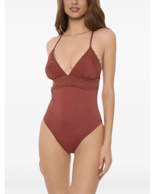 Miss Bikini Red Crochet Floral-Trim Swimsuit
