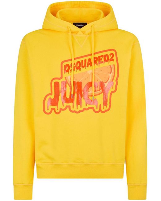 DSquared² Yellow Graphic-print Cotton Hoodie for men