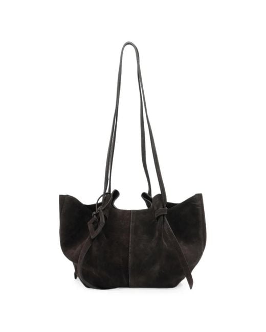 Date Black Suede Knotted-Detail Shoulder Bag