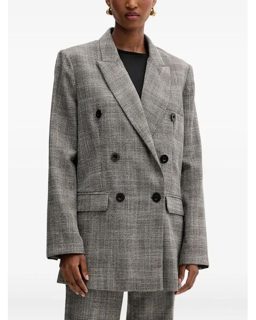 Silvian Heach Gray Double-Breasted Check Blazer
