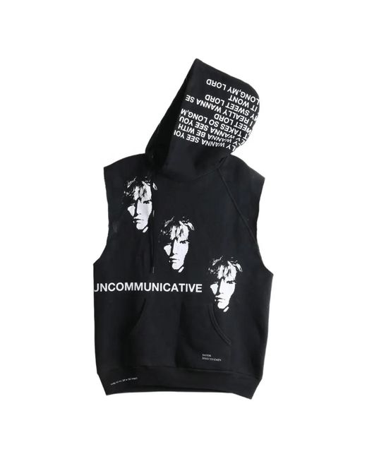 SAITOS Black Asymmetric Sleeveless Graphic-Print Hoodie for men