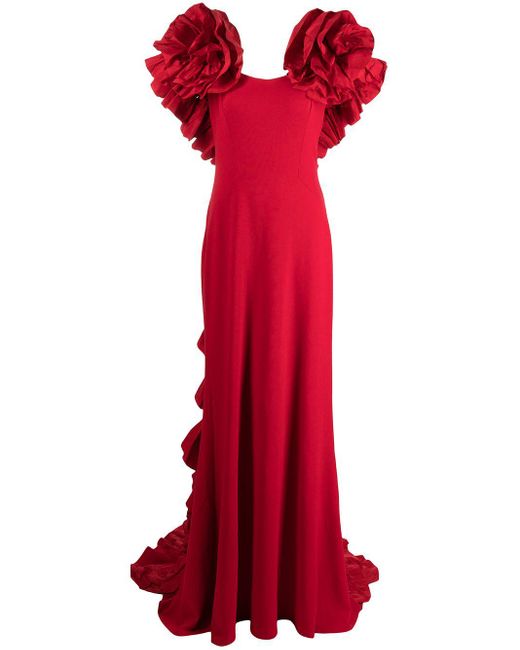 Tadashi Shoji Red Ruffled-detail Dress