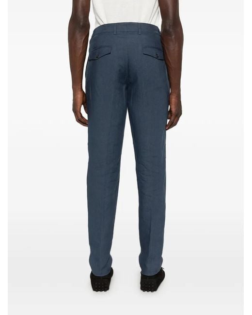 Eleventy Blue Pleated Linen Trousers for men