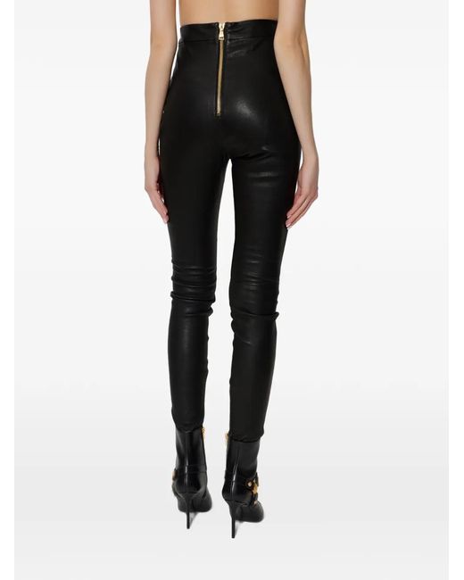 Balmain Black High-Waisted Leather Trousers